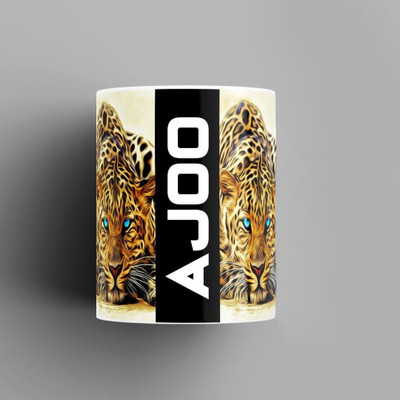 Beautum Name Printed Ajoo Cheetah Design White Ceramic (350) ml. Model No:BMNAT000706 Ceramic Coffee Mug(350 ml)