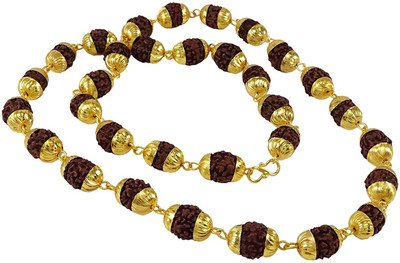 Rashifaashion 5 Mukhi Certified Rudraksha Mala Gold-plated Plated Wood Necklace
