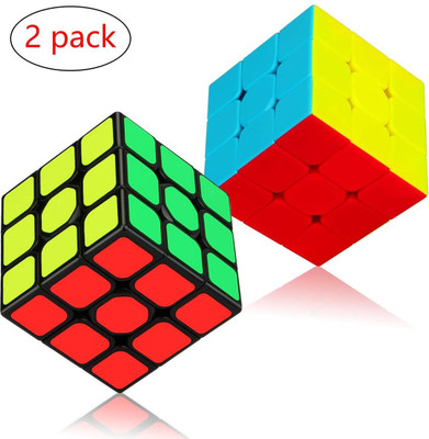 Authfort Magic Cube Bundle 3x3x3 Cube Sticker & Stickerless Puzzle Cubes Collection Toy for Kids (2 Pack)(2 Pieces)