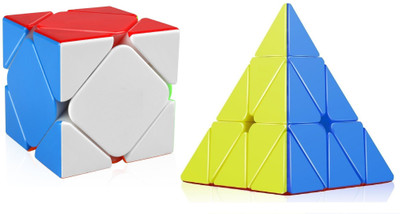 Authfort Cube Combo Set of Stickerless Pyraminx Triangle & Squire High Speed Cube Puzzle(2 Pieces)
