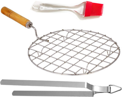 RAU MA Round Roaster_Chimta And Butter Brush_D 2 kg Roaster(Silver)