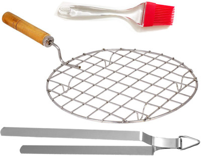 RAU MA Round Roaster_Chimta And Butter Brush_C 2 kg Roaster(Silver)