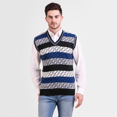 Fit N Fame Woven V Neck Casual Men Light Blue Sweater