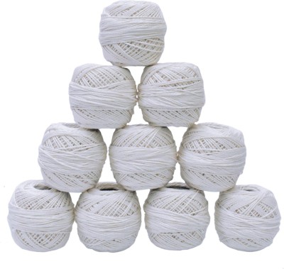 Embroiderymaterial Thick Crochet Cotton Off White Colour Thread, 10 Rolls, Size-12 Thread(55 m Pack of10)