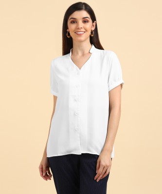 VAN HEUSEN Casual Short Sleeve Solid Women White Top