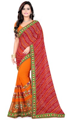 Arriva Fab Embroidered, Embellished Bandhani Georgette Saree(Orange)
