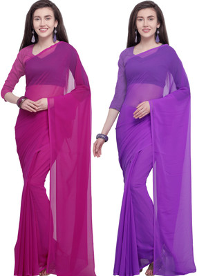 ANAND Solid/Plain Daily Wear Georgette Saree(Pack of 2, Multicolor)