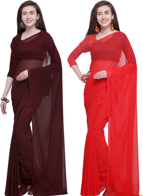 kashvi sarees Solid/Plain Daily Wear Georgette Saree(Pack of 2, Multicolor)