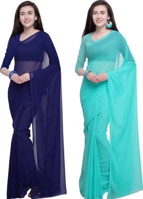 ANAND Solid/Plain Daily Wear Georgette Saree(Pack of 2, Multicolor)