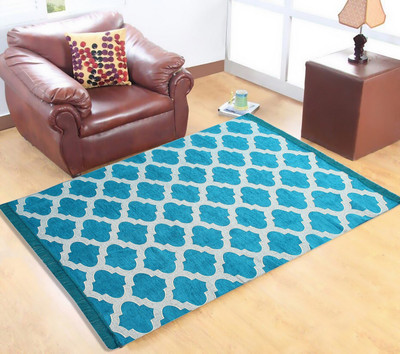 manvicreations Light Blue Chenille Carpet(5 ft,  X 7 ft, Rectangle)