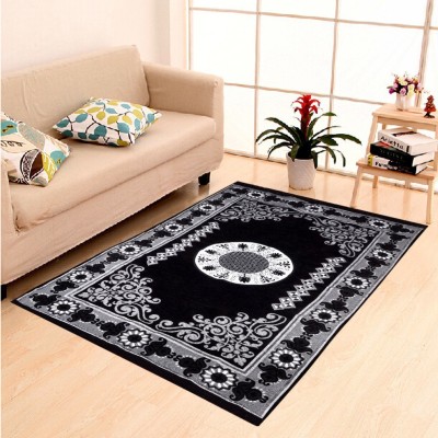 AERONIANS Black Cotton Carpet(4 ft,  X 6 ft, Rectangle)