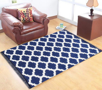 manvicreations Blue Chenille Carpet(5 ft,  X 7 ft, Rectangle)