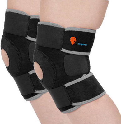 Leosportz (1 pair ) Hinged Knee Cap Knee Support (Free Size, Black) Knee Support(Black)