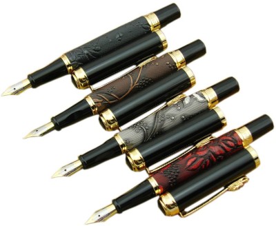 auteur Stylish 891 Lucky Charm Dragon Set of 4 Metal Body Designer Gift Fountain Pen(Pack of 4, Black)