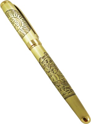auteur Golden Color Dancing Ganesha Engraved With Om Engraved On Cap Medium Nib , Metal Body Fountain Pen