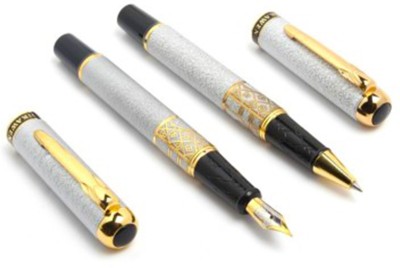 auteur Premium 827 Silver Sand Metal Finish, Gold Plated Trims Fountain Pen & Roller Pen Gift Set(Pack of 2, Black)
