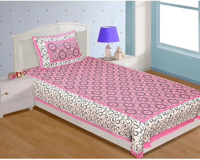 E ELMA 104 TC Cotton Single Jaipuri Prints Flat Bedsheet(Pack of 1, Pink)