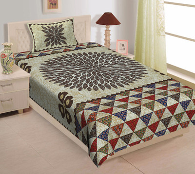 E ELMA 160 TC Cotton Single Printed Flat Bedsheet(Pack of 1, Grey, Multicolor)