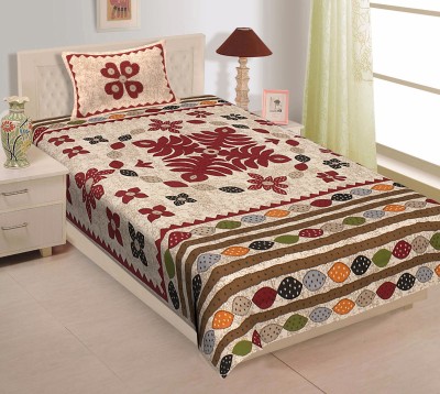 Satrim 220 TC Cotton Single Jaipuri Prints Flat Bedsheet(Pack of 1, Red)