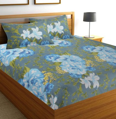 Flipkart SmartBuy 144 TC Cotton Double Floral Flat Bedsheet(Pack of 1, Grey,Blue)