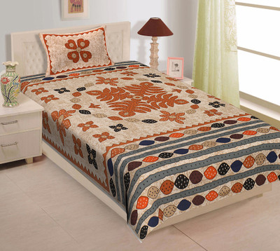 Satrim 220 TC Cotton Single Jaipuri Prints Flat Bedsheet(Pack of 1, Yellow)