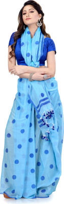 TANTLOOM Polka Print Handloom Handloom Cotton Blend Saree(Blue)