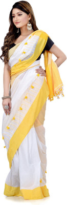 TANTLOOM Striped Handloom Handloom Pure Cotton Saree(Yellow)