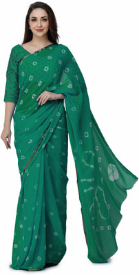LIME Printed Bandhani Chiffon Saree(Green)