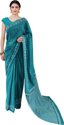 Craftmusium Printed, Color Block, Blocked Printed, Floral Print, Dyed Daily Wear Pure Cotton Saree(Green)