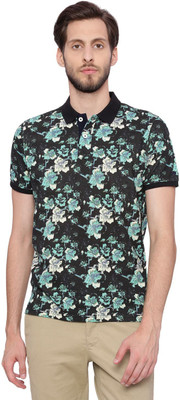BASICS Printed Men Polo Neck Dark Blue T-Shirt