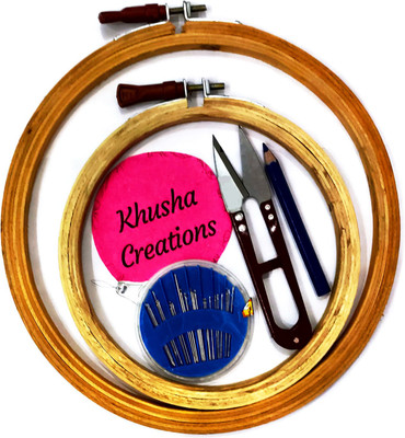 KHUSHA CREATION Wooden Embroidery Hoop Set with cutter , needles , threader and color pencil