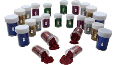 MAJESTIC BASKET PREMIUM QUALITY GLITTER SPARKLE POWDER BOTTLE SET FOR NAIL ART, DECORATIVE ITEMS / ART & CRAFT ETC. [PACK OF 24 BOTTLES]