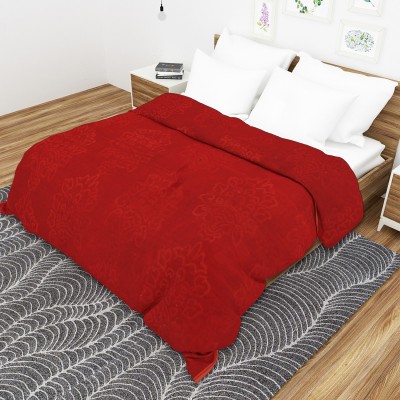 Guru Kripa Solid, Self Design Double Mink Blanket for  Heavy Winter(Microfiber, Red)
