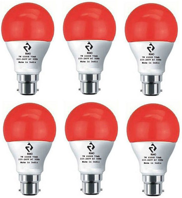 rino 7 W Basic Round B22 LED Bulb(Red, Pack of 6)
