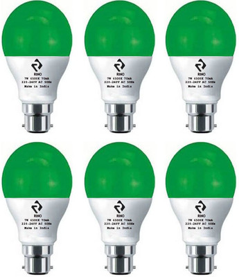 rino 7 W Basic Arbitrary B22 LED Bulb(Green, Pack of 6)