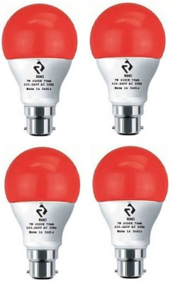 rino 7 W Round B22 LED Bulb(Red, Pack of 4)