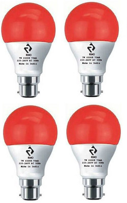 rino 7 W Basic Round B22 LED Bulb(Red, Pack of 4)