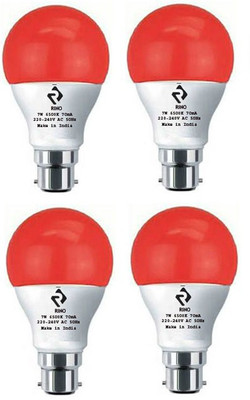 rino 7 W Round B22 LED Bulb(Red, Pack of 4)