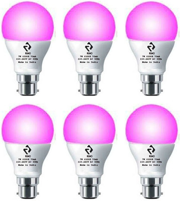 rino 7 W Basic Arbitrary B22 LED Bulb(Pink, Pack of 6)