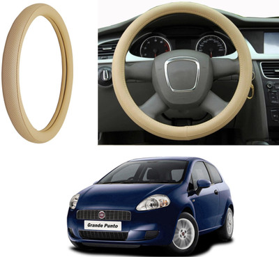 Auto Kite Steering Cover For Fiat Grand Punto(Beige, Leatherite)