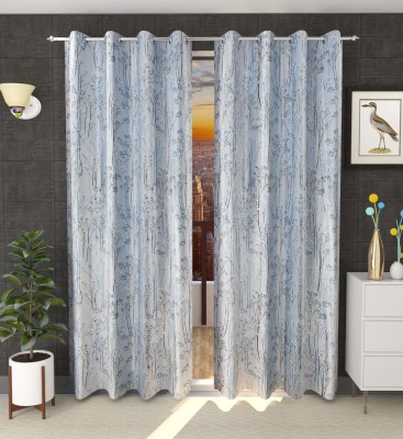 fiona creations 150 cm (5 ft) Polyester, Satin Room Darkening Window Curtain (Pack Of 2)(Floral, Grey)