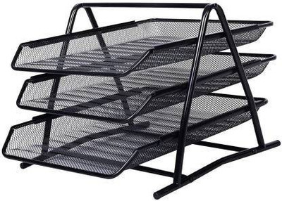 saluna 3 Compartments METAL FILE RACK(Black)