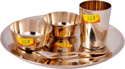 Shivshakti Arts Pack of 5 Bronze Pure (Bronze) Kansa Thali Dinner Set (Curved Luxury Design, 5 Pcs) Dinner Set(Gold)