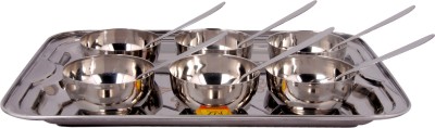 Shivshakti Arts Stainless Steel (Heavy Gauge) Serving Dinner Plate/Tray Set (13 Pcs) Container, Tray Serving Set(Pack of 13)