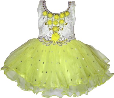 apna collection Baby Girls Midi/Knee Length Festive/Wedding Dress(Yellow, Sleeveless)