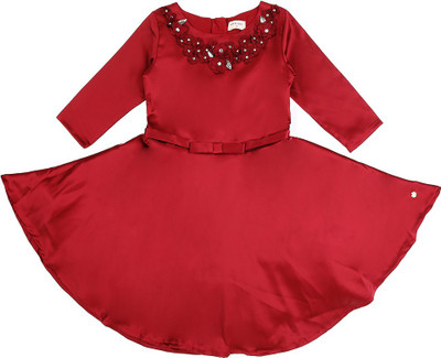 gini-jony-girls-midiknee-length-casual-dressmaroon-half-sleeve