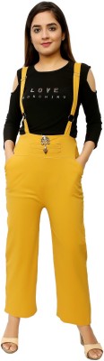 ELENDRA Dungaree For Girls Casual Solid Cotton Blend(Yellow, Pack of 1)