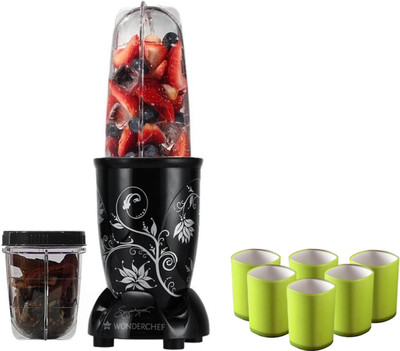 WONDERCHEF Nutri-blend 2 400 W Juicer Mixer Grinder with Serving Glass Set (2 Jars, Black)