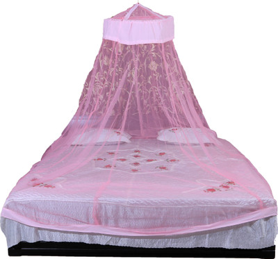 RIDDHI Nylon Adults Washable 14mtround4x6_pink Mosquito Net(Pink, Ceiling Hung)