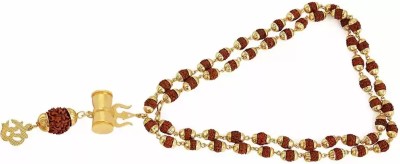 Heer Collection Religious Jewelry Original Gold Plated Rudraksha Shiva Om/Trishul/Damru Inspired Chain Mala Pendant Set for Men, Women, Boy, Girls, Husband, Wife Gold-plated Plated Stainless Steel Chain